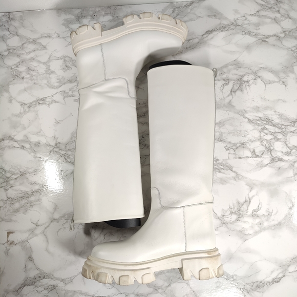 Gia X Pernille Tiesbaek White Leather Tubular Combat Boots Size 38.5 - Picture 5 of 14